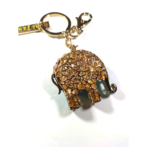Sri Lanka Elephant Metal Keychain Purse Luggage Clip Blue Pink Stone Gold Tone - Picture 4 of 7